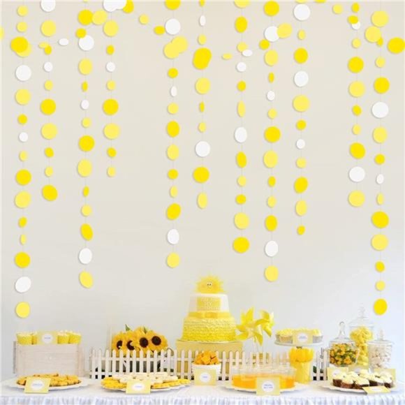46 Ft Yellow White Circle Dots Garland Gradient Yellow Polka Dot Hanging Paper - Picture 1 of 5